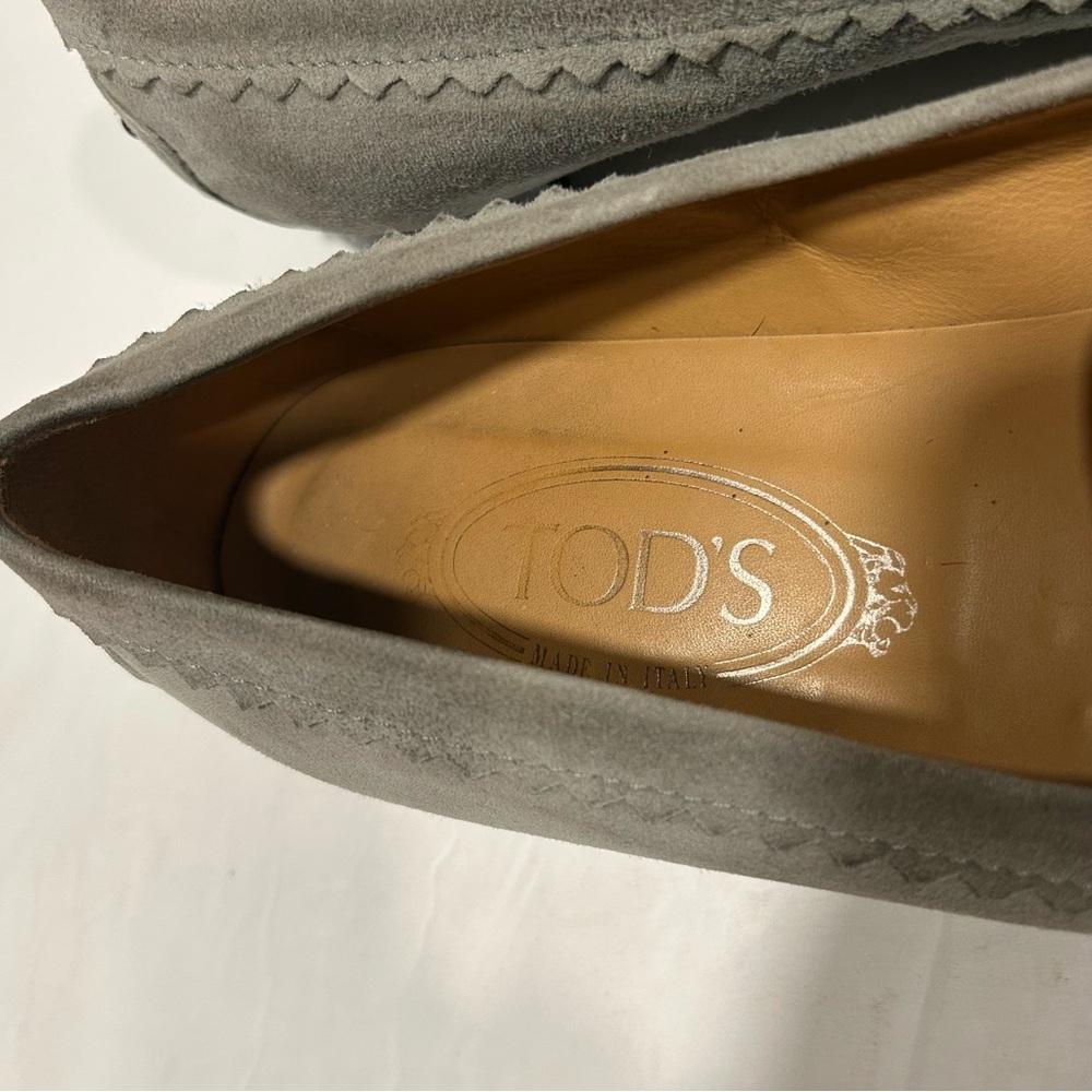 TOD’S Suede Leather Driving Loafers Rhinestone Crystal Buckle, Gray, Sz 9.5 - Picture 8 of 14